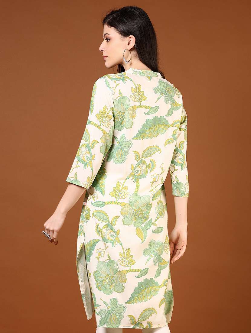 women floral printed three quarter sleeve straight kurta - 22167425 -  Standard Image - 3
