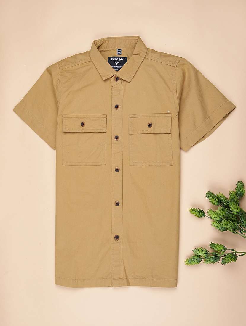 boys solid collared short sleeve shirt