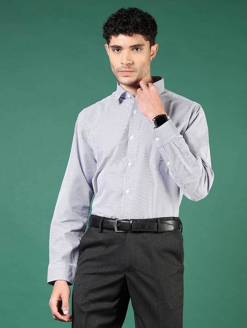 men striped long sleeve regualr fit formal shirt