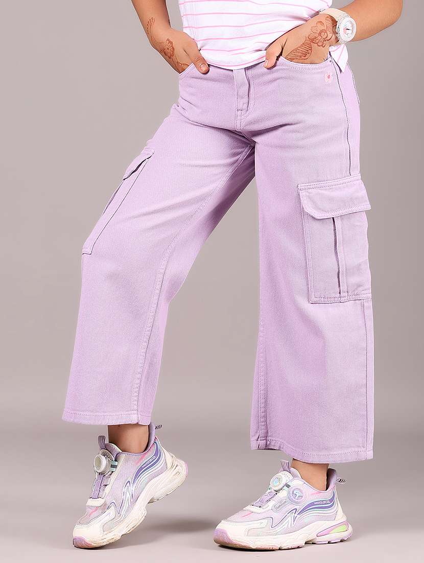 girls solid mid rise relaxed fit cargo