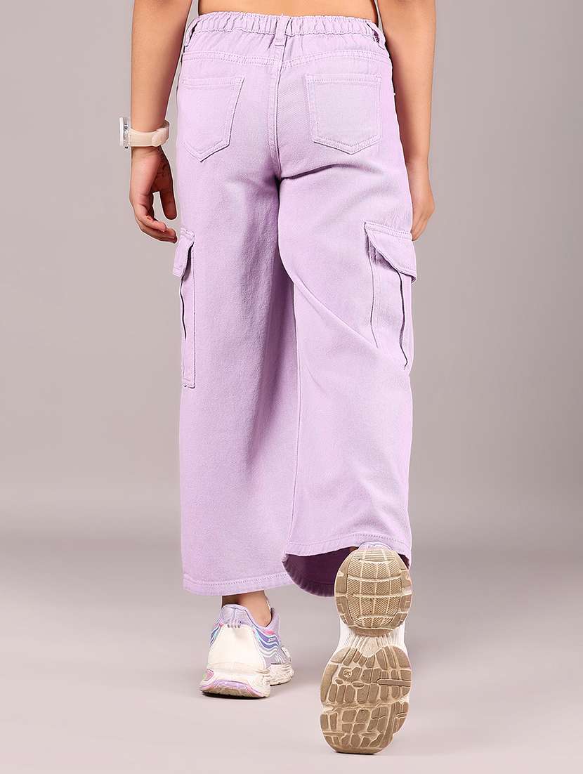 girls solid mid rise relaxed fit cargo - 22167483 -  Standard Image - 3