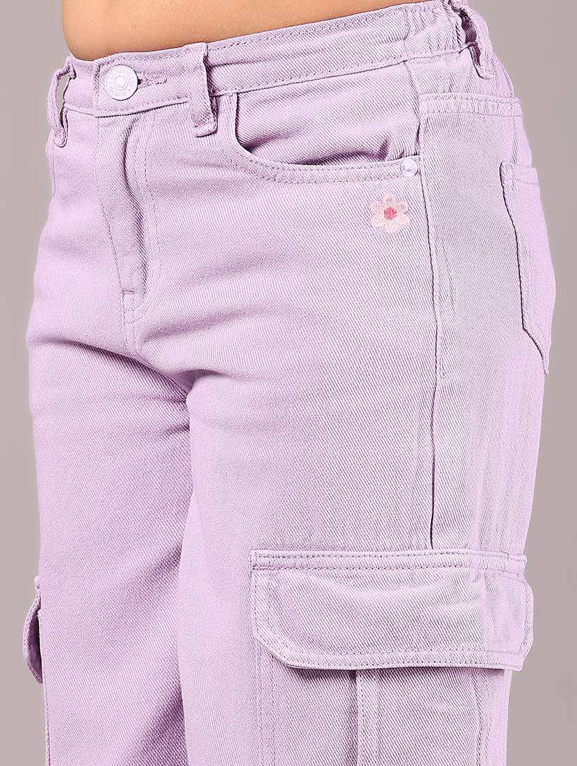 girls solid mid rise relaxed fit cargo - 22167483 -  Standard Image - 5