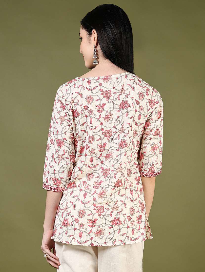 women floral printed three quarter sleeve straight kurti - 22167501 -  Standard Image - 3