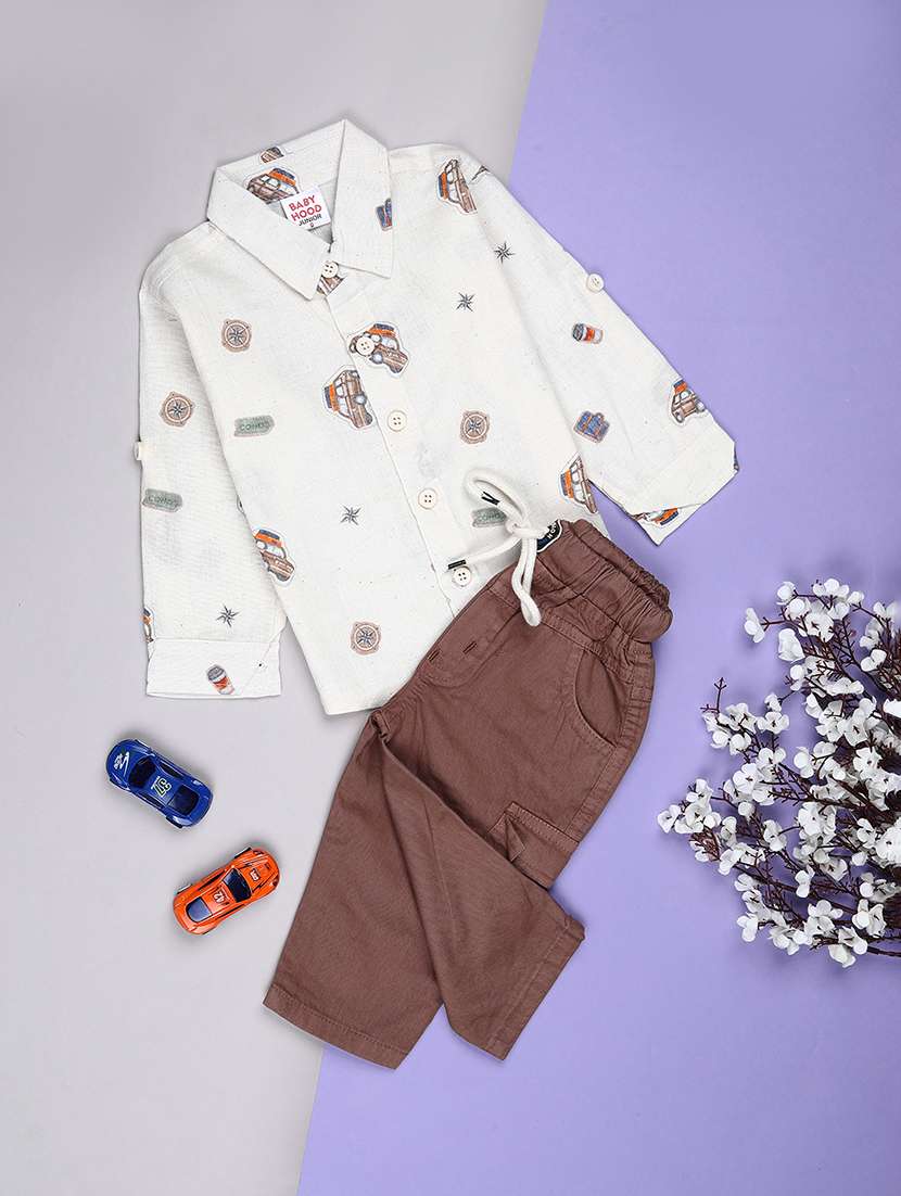 boys printed shirt and trouser co-ord set