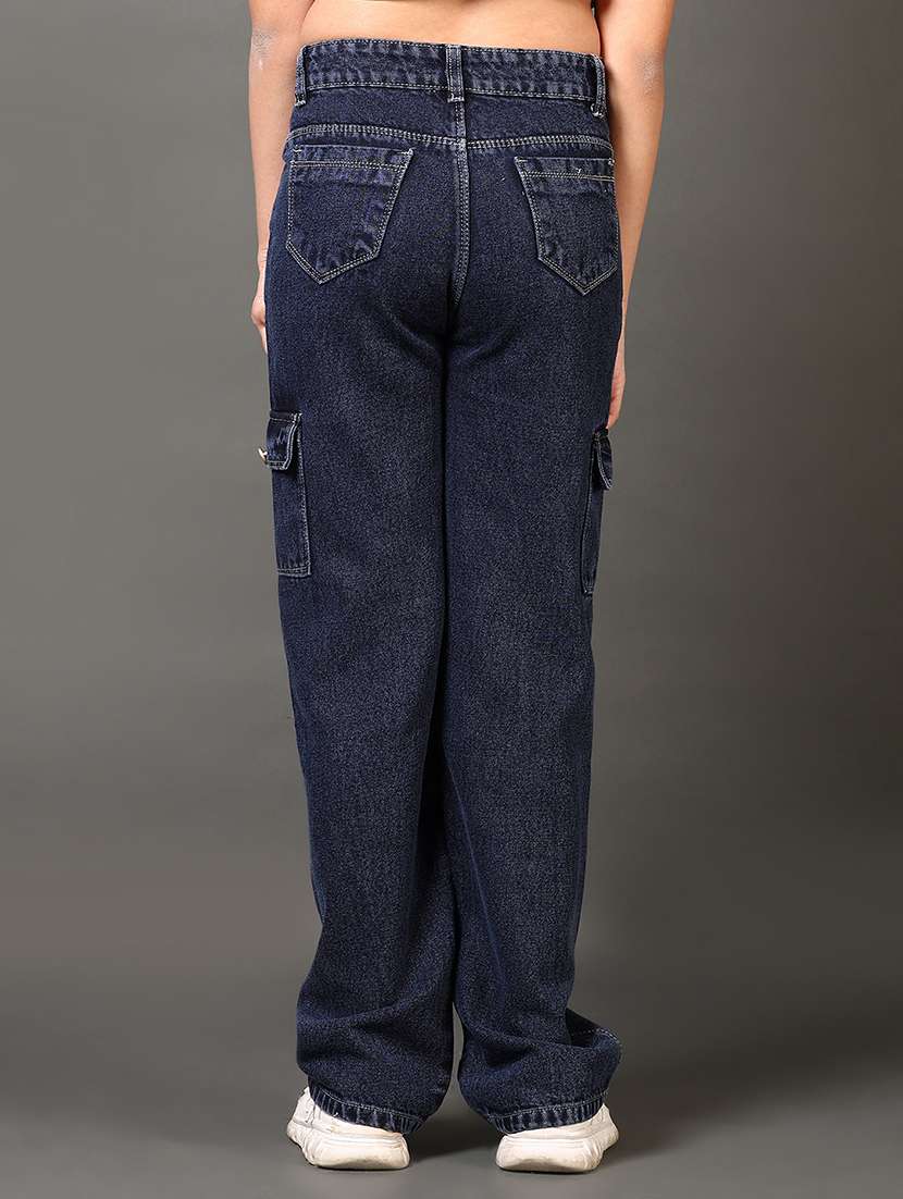 girls plain mid rise regular fit cargo - 22167515 -  Standard Image - 3