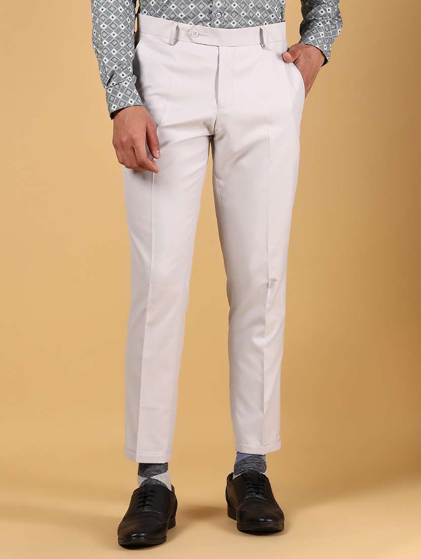 men solid mid rise flat front formal trouser