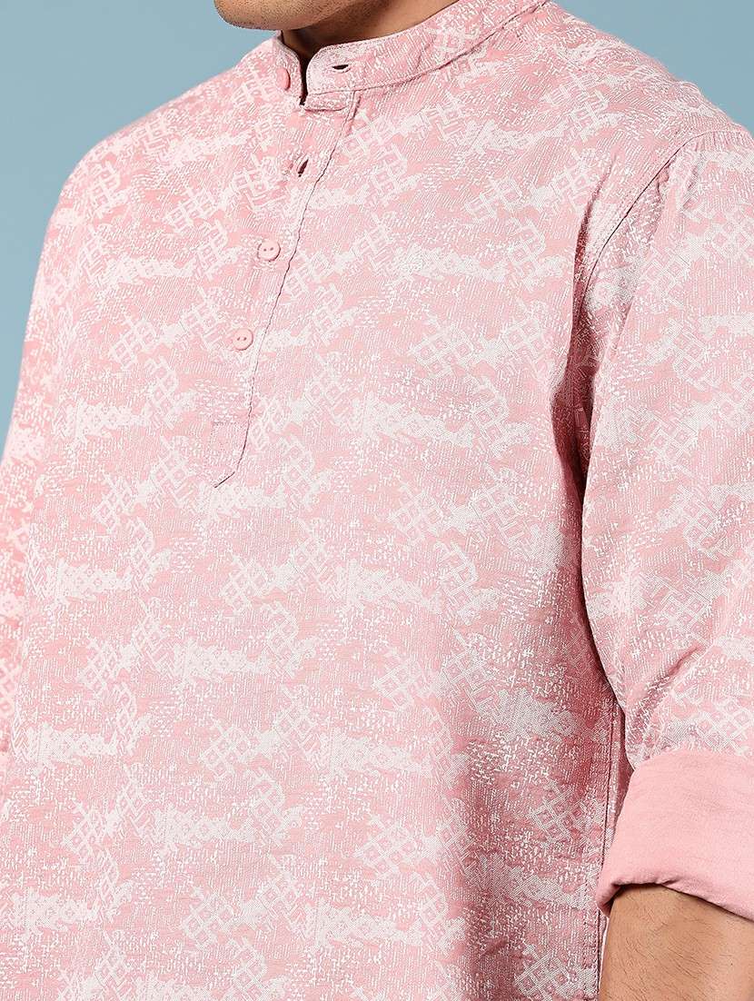 men printed mandarin neck short kurta - 22167552 -  Standard Image - 5