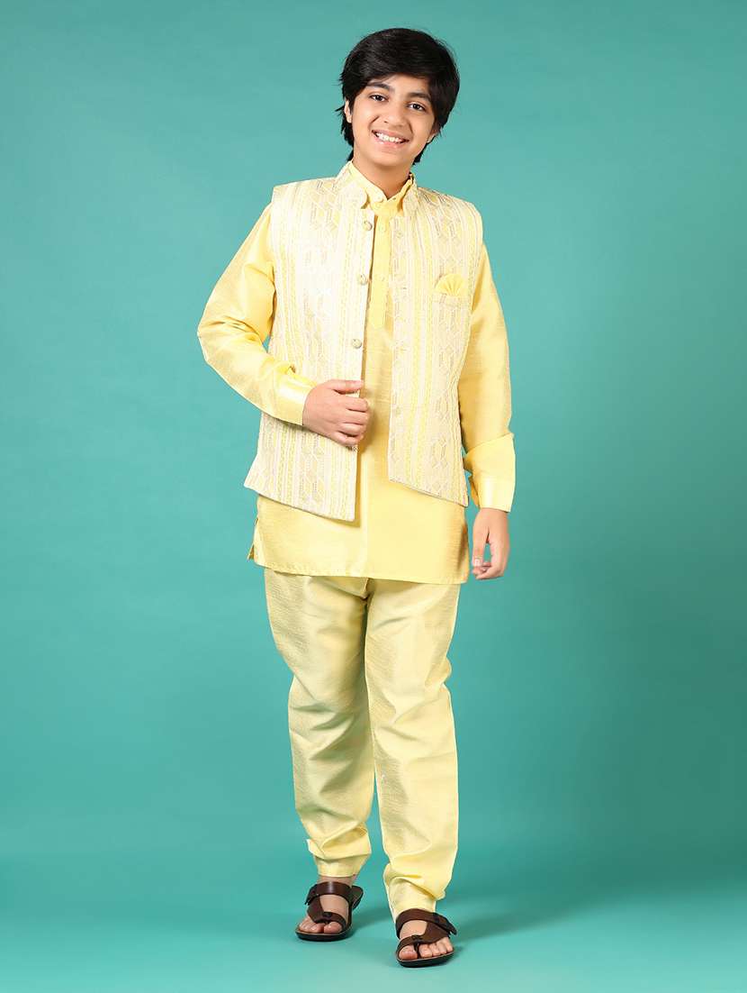 boys embroidered kurta and pyjama set with jacket