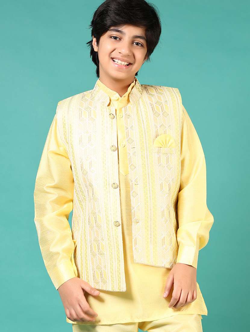 boys embroidered kurta and pyjama set with jacket - 22167579 -  Standard Image - 3