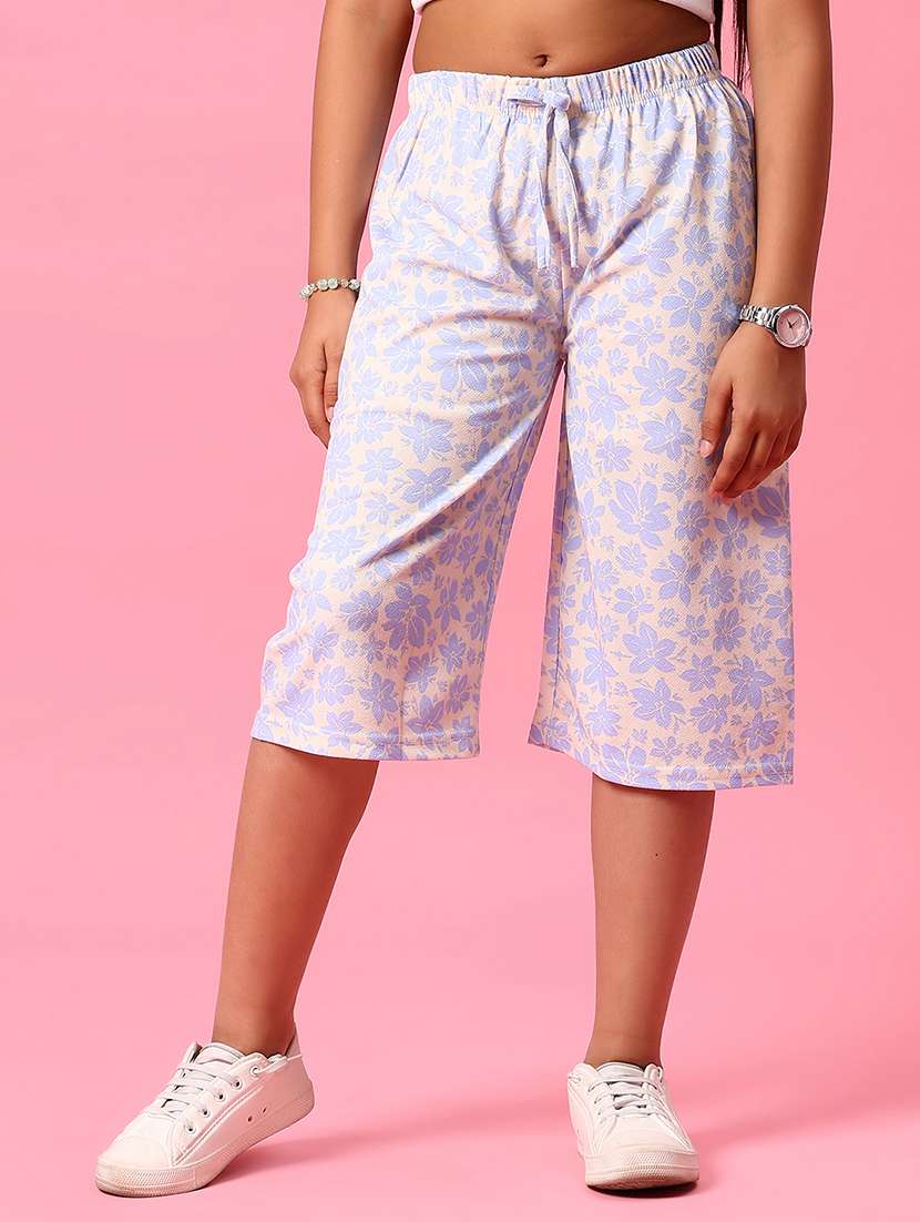 girls floral printed mid rise three-fourth