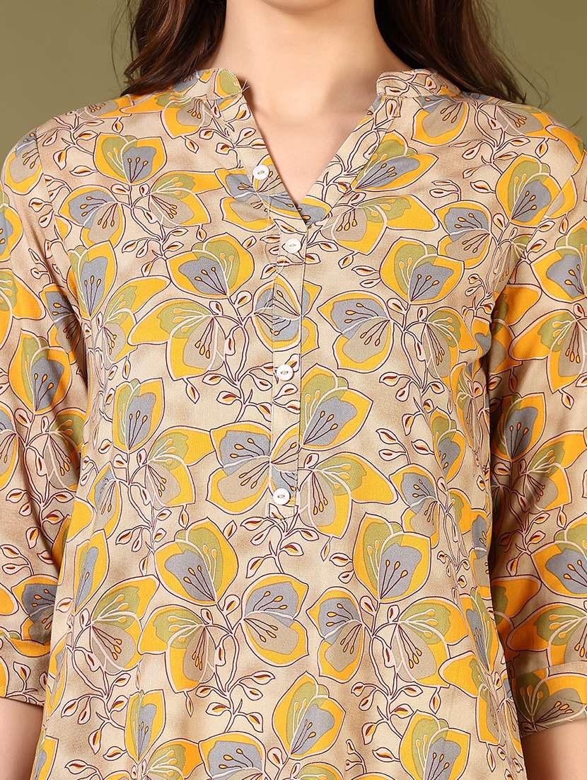 women floral printed three quarter sleeve straight kurta - 22167650 -  Standard Image - 5