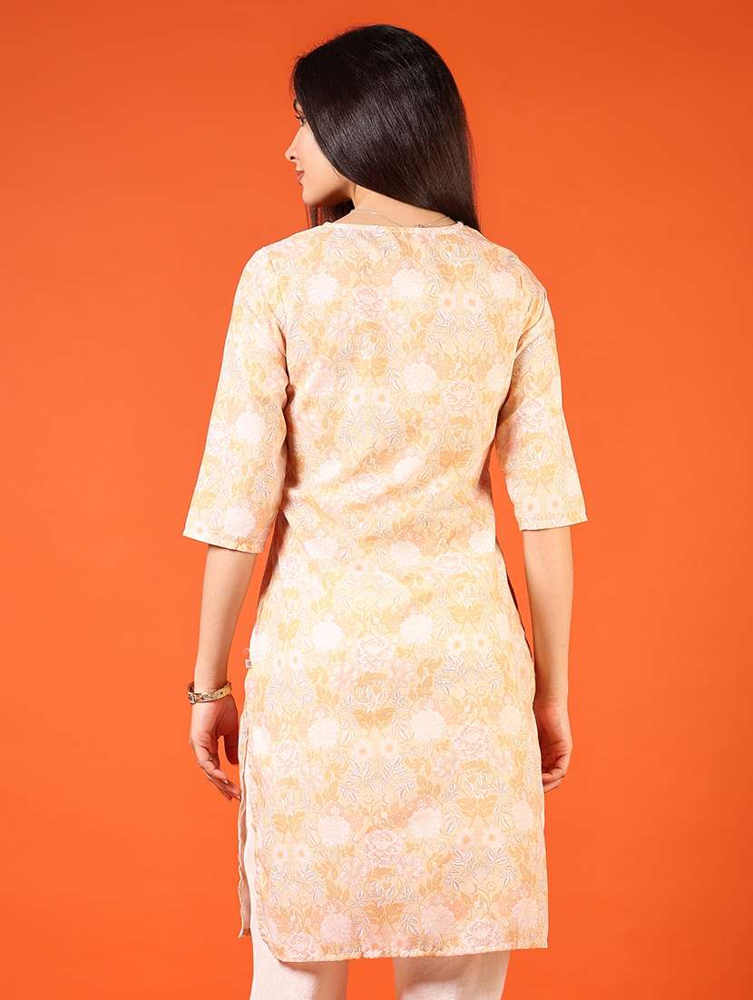 women floral printed three quarter sleeve straight kurta - 22167651 -  Standard Image - 3