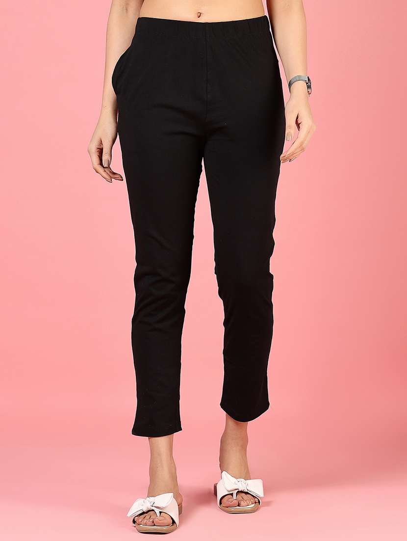 women solid mid rise ankle length tapered pant