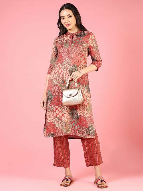 women three quarter sleeve kurta and pant set - 22167875 -  Standard Image - 0