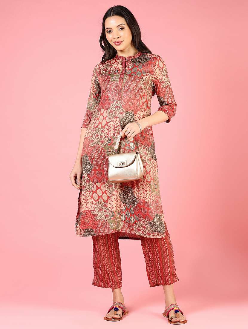 women three quarter sleeve kurta and pant set