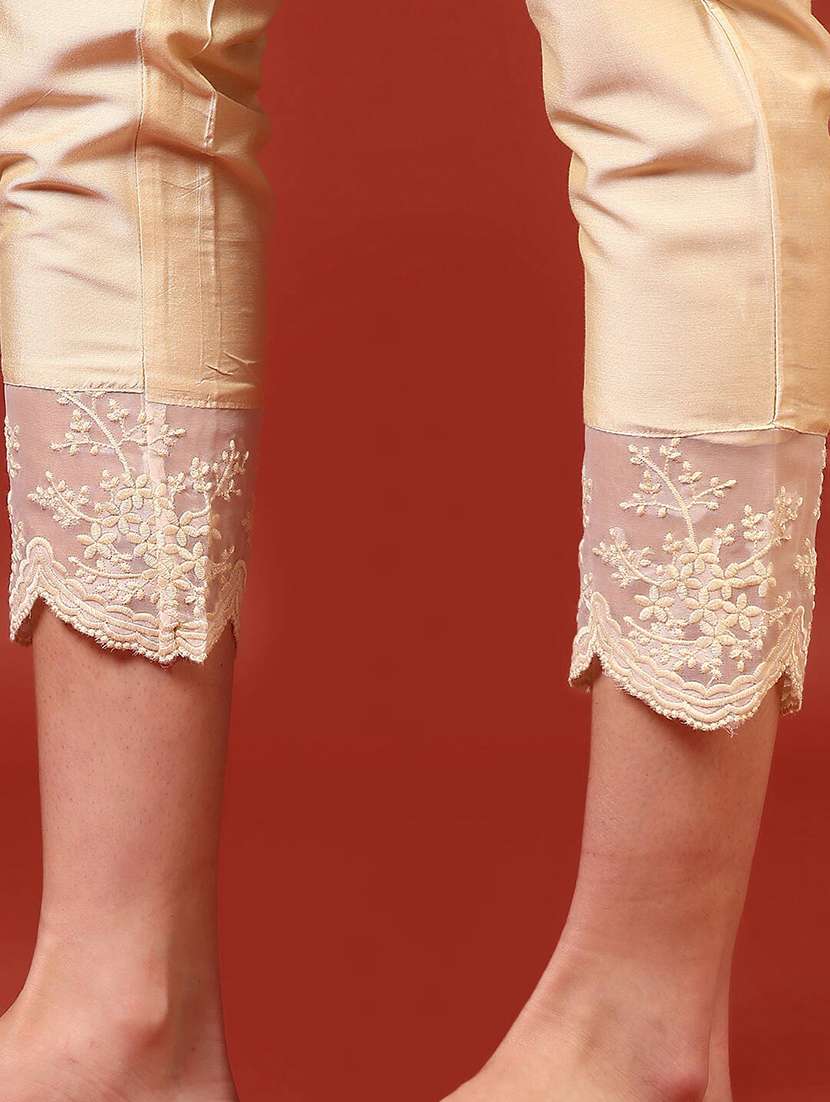 Women Solid High Rise Lace Hem Tapered Pants - 22167880 -  Standard Image - 5