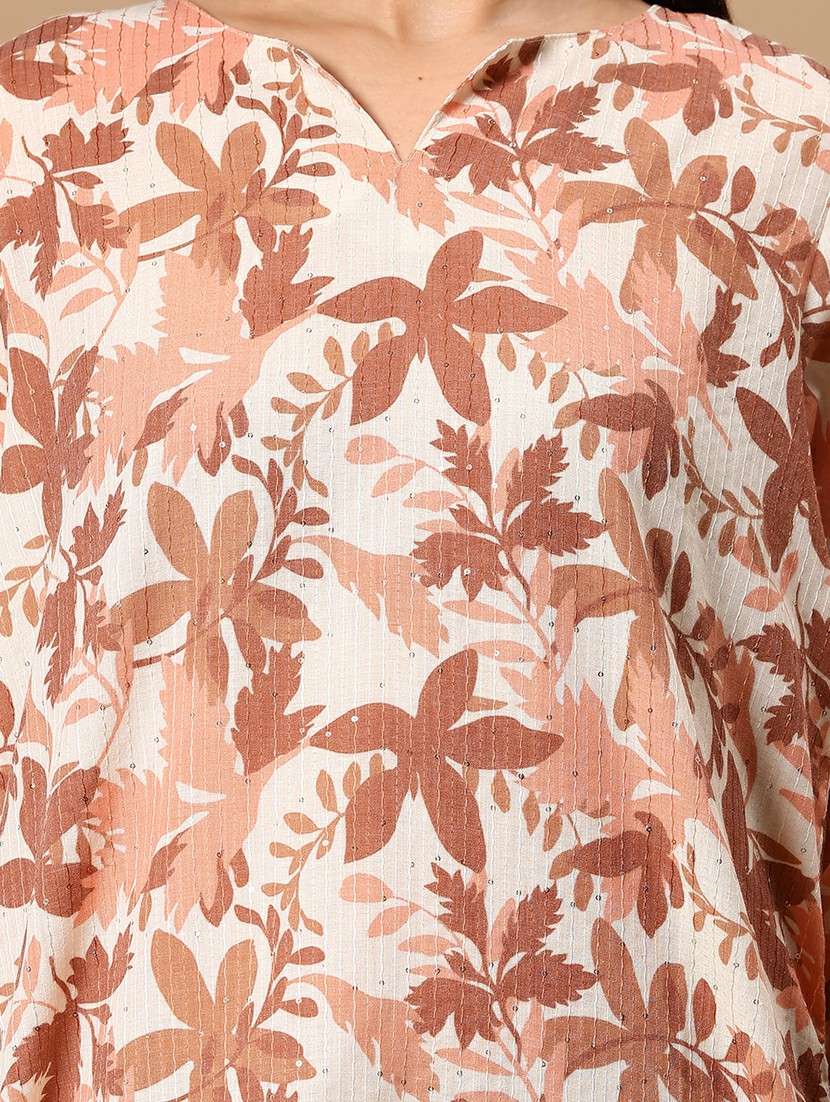 women floral printed three quarter sleeve straight kurta - 22167943 -  Standard Image - 5