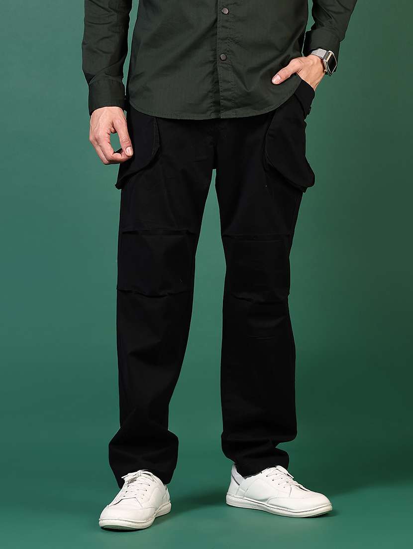 men solid mid rise cargo