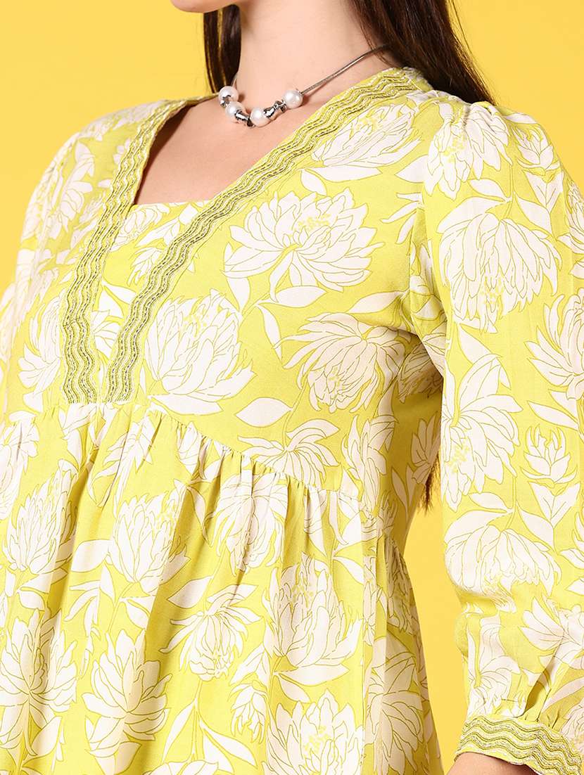 women floral printed three quarter sleeve flared kurti - 22168009 -  Standard Image - 5