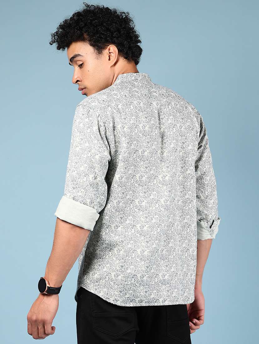 men printed mandarin neck short kurta - 22168100 -  Standard Image - 3