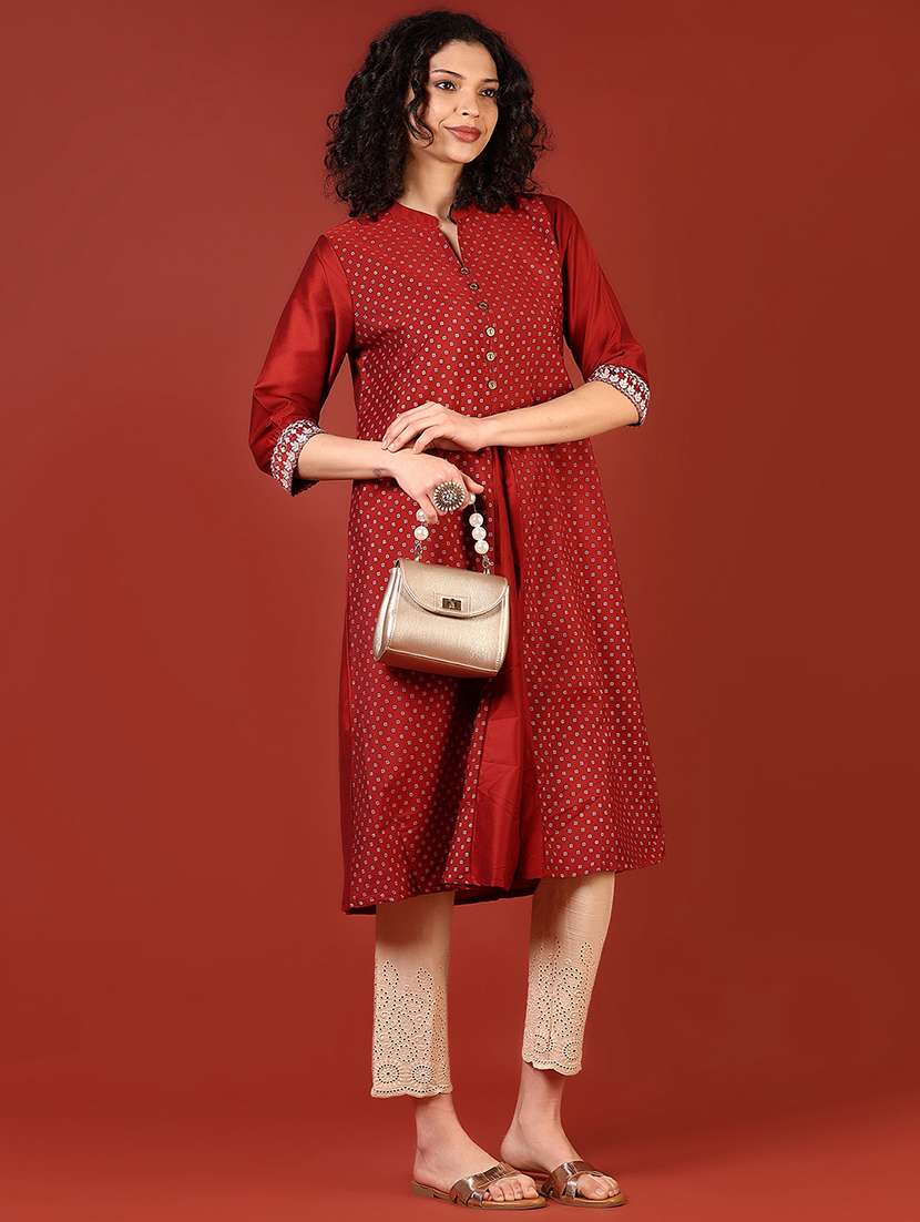 women printed three quarter sleeve a-line kurta - 22168127 -  Standard Image - 3