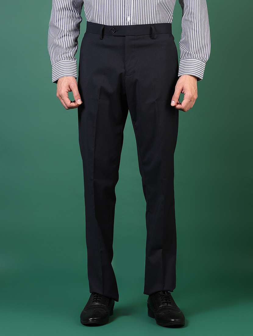 men solid mid rise flat front formal trouser