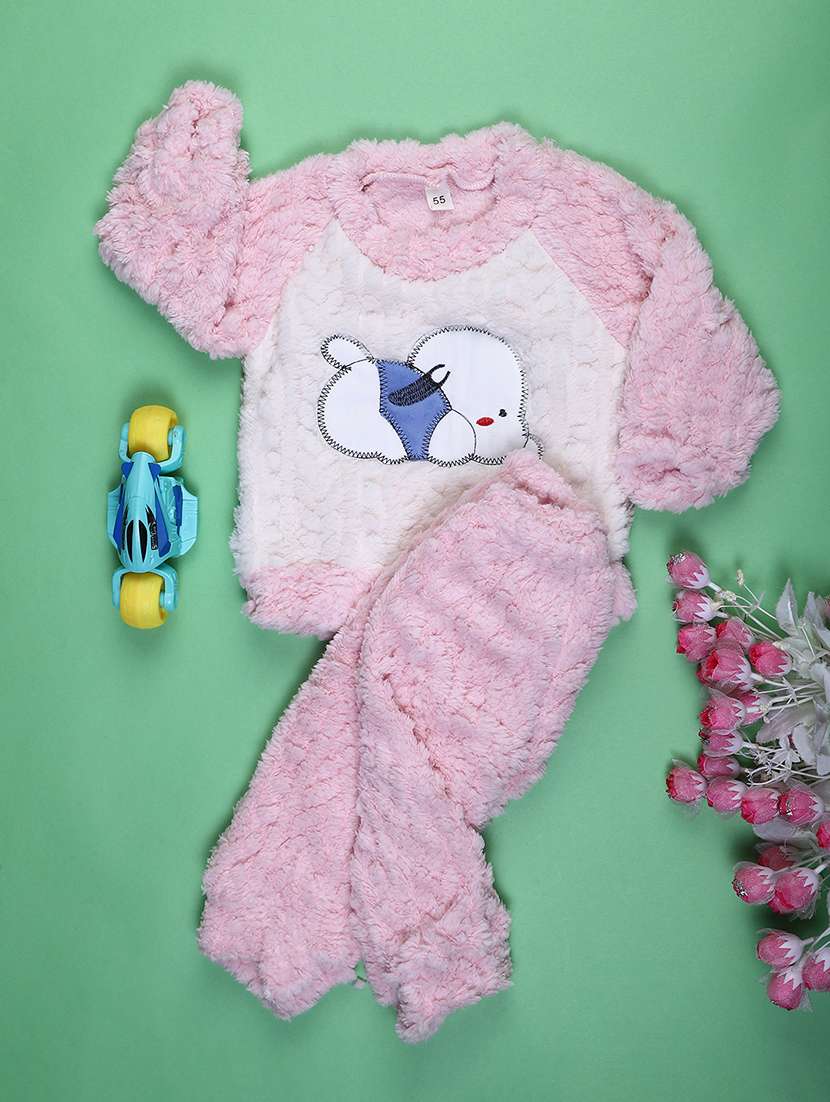 girls solid round neck full length set