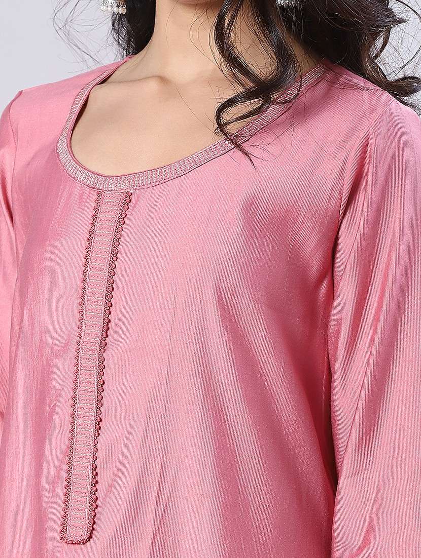 women solid three quarter sleeve straight kurta - 22168293 -  Standard Image - 5
