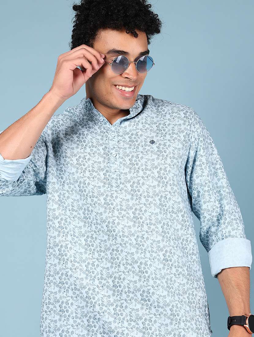 men printed mandarin neck short kurta
