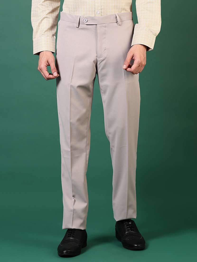 men solid mid rise flat front formal trouser