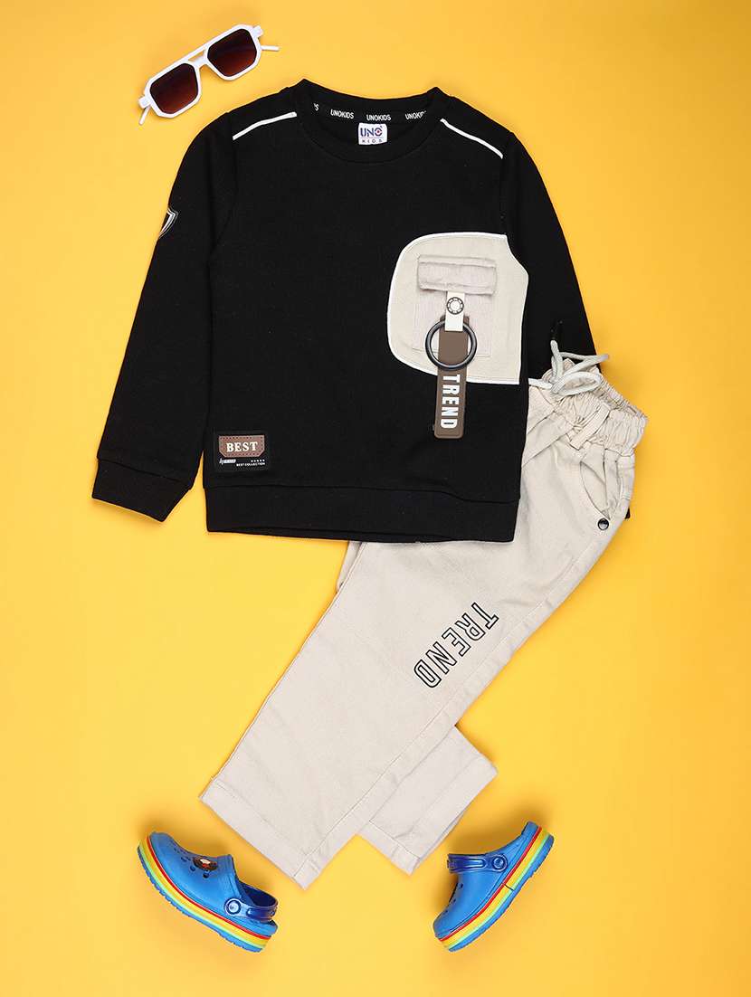 boys solid t-shirt & trouser co-ord set