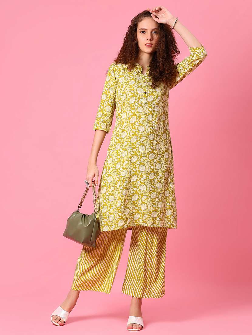 women three quarter sleeve kurta and palazzo set