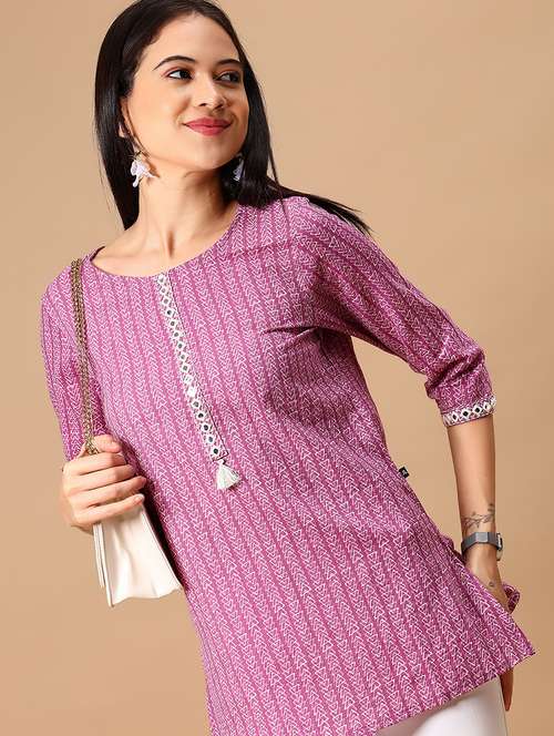 women printed three quarter sleeve straight kurti - 22168537 -  Standard Image - 0