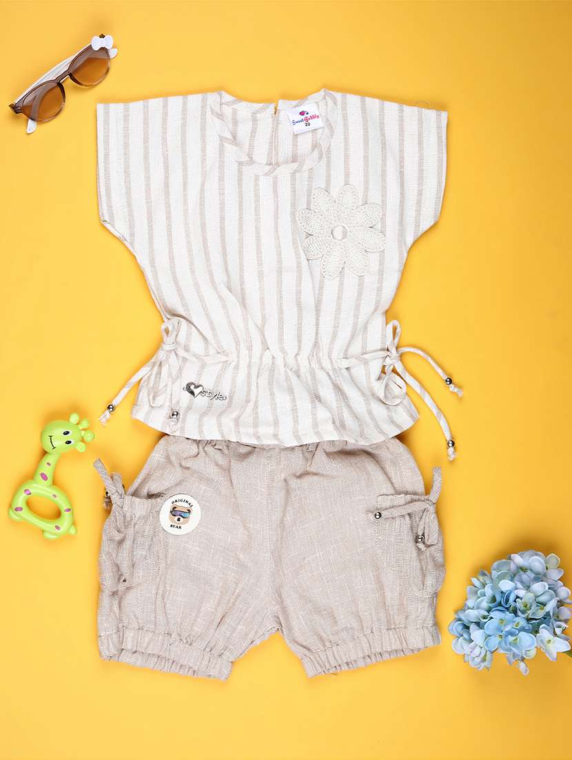 girls striped top and shorts co-ord set