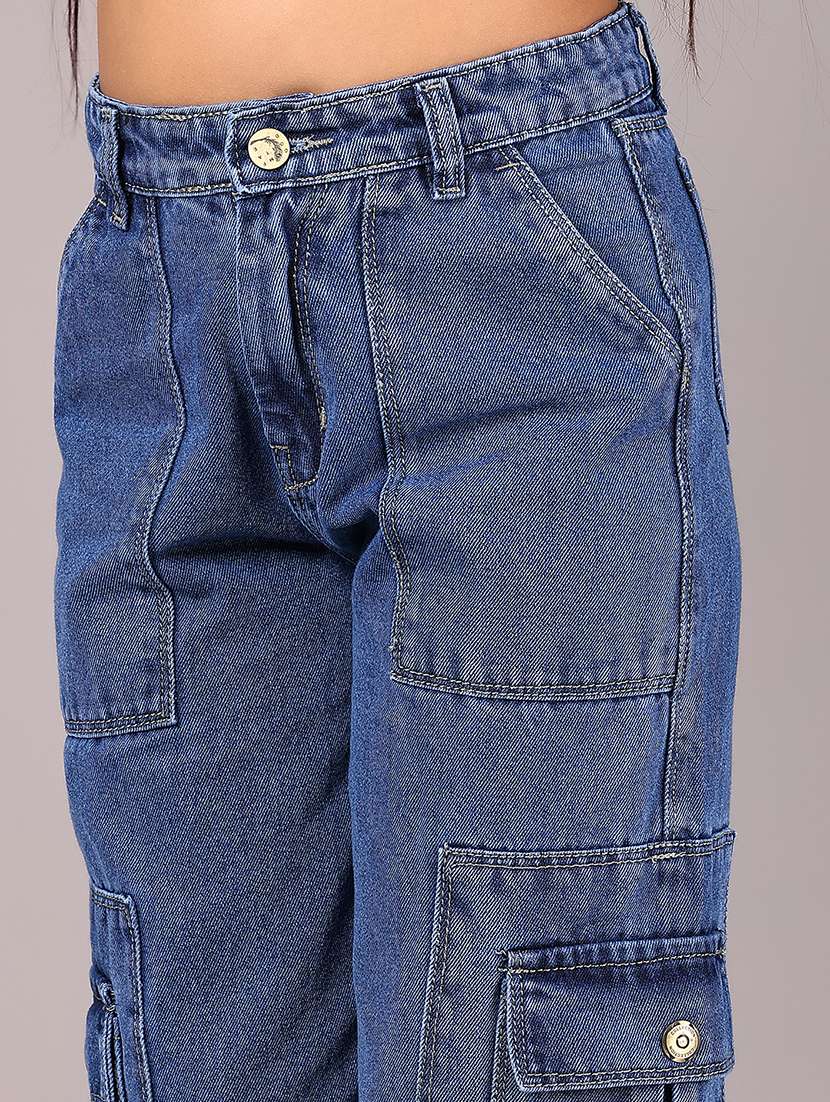 girls solid mid rise straight fit cargo - 22168643 -  Standard Image - 5