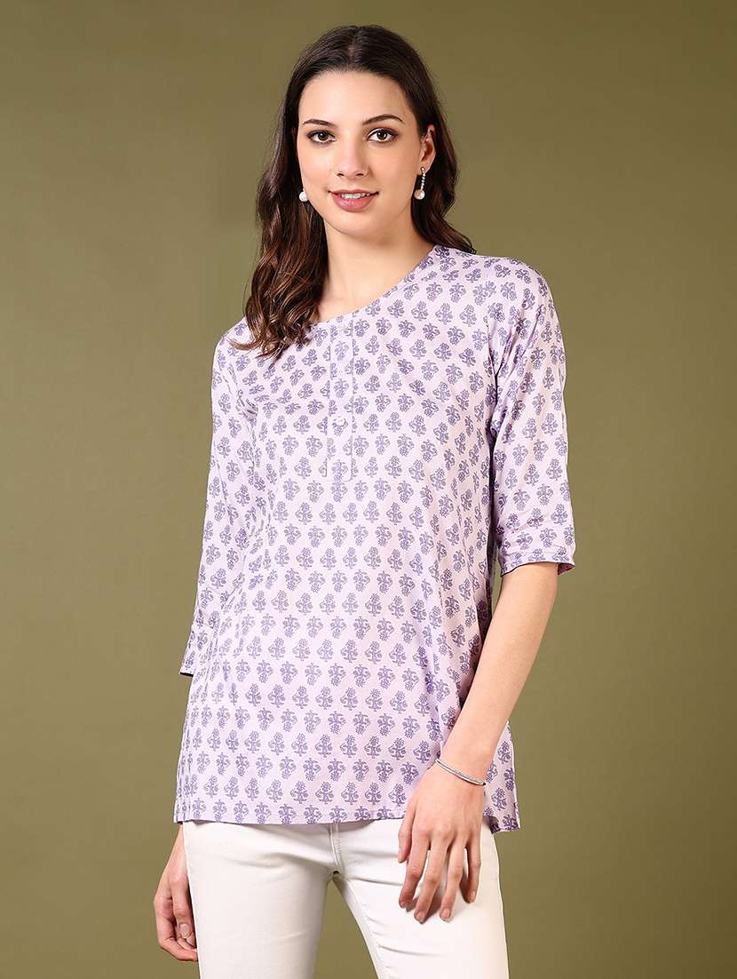 women floral printed three quarter sleeve straight kurti