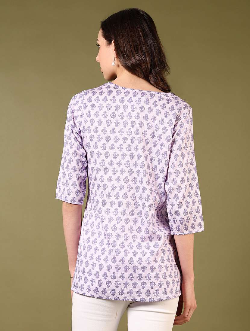 women floral printed three quarter sleeve straight kurti - 22168674 -  Standard Image - 3