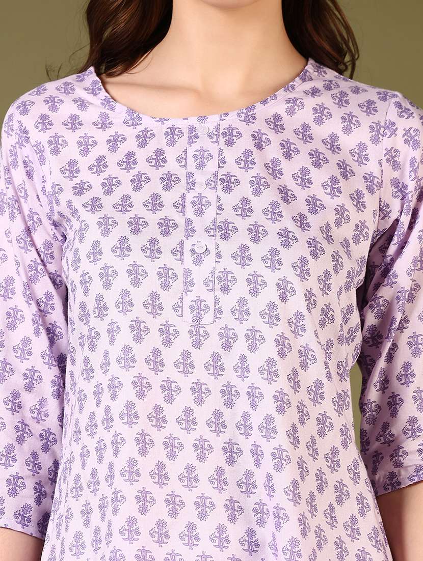 women floral printed three quarter sleeve straight kurti - 22168674 -  Standard Image - 5