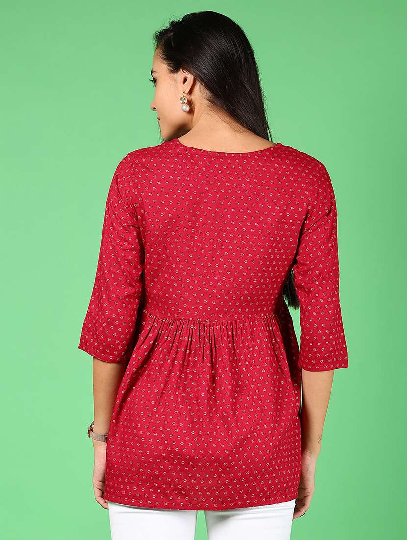 women printed three quarter sleeve flared kurti - 22168675 -  Standard Image - 3
