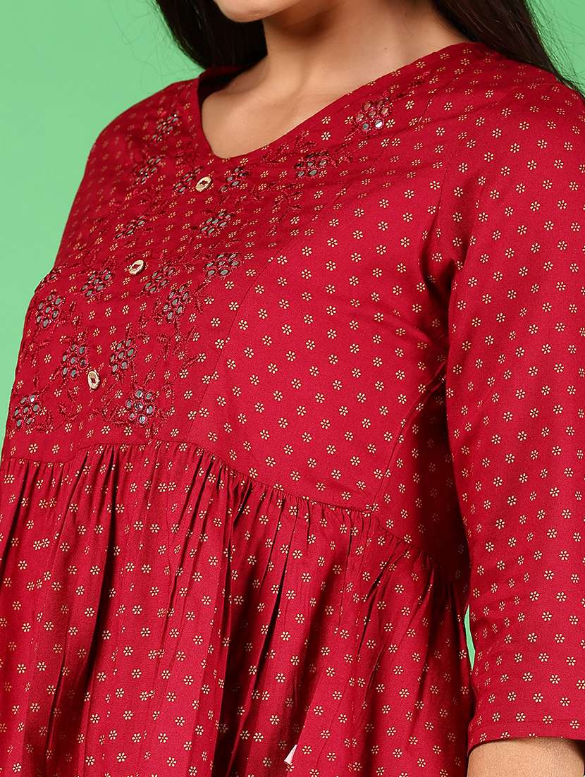 women printed three quarter sleeve flared kurti - 22168675 -  Standard Image - 5