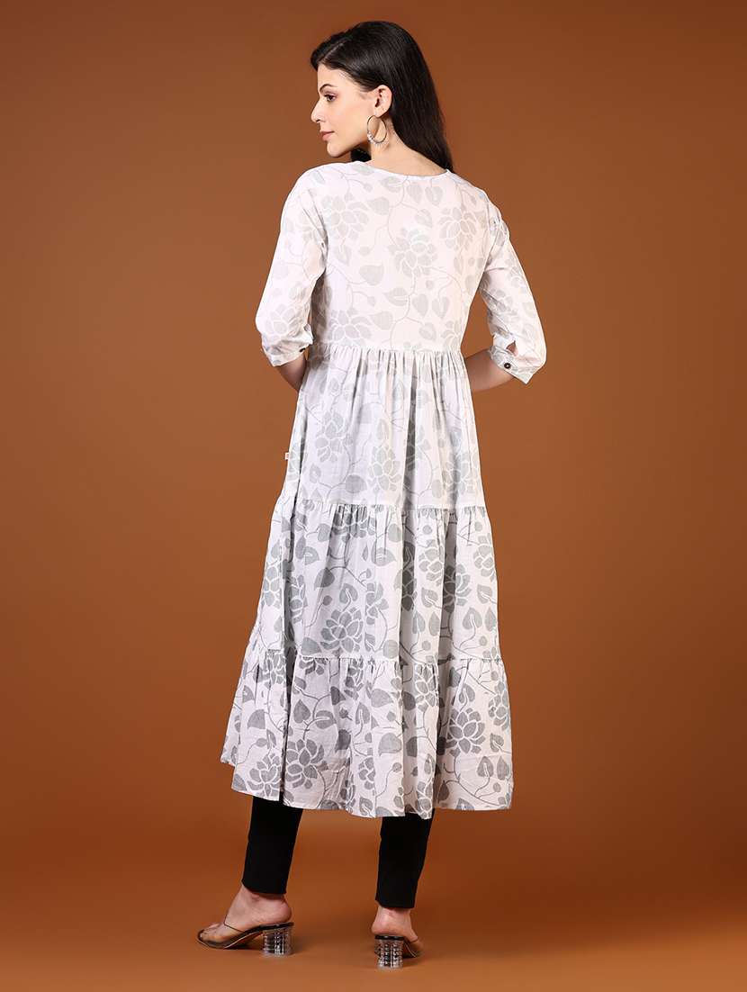 women floral printed three quarter sleeve tiered kurta - 22168778 -  Standard Image - 3