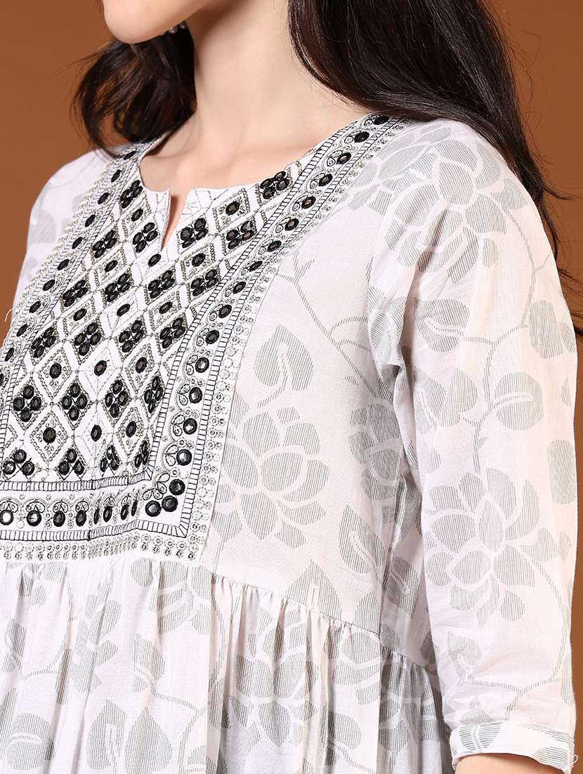 women floral printed three quarter sleeve tiered kurta - 22168778 -  Standard Image - 5