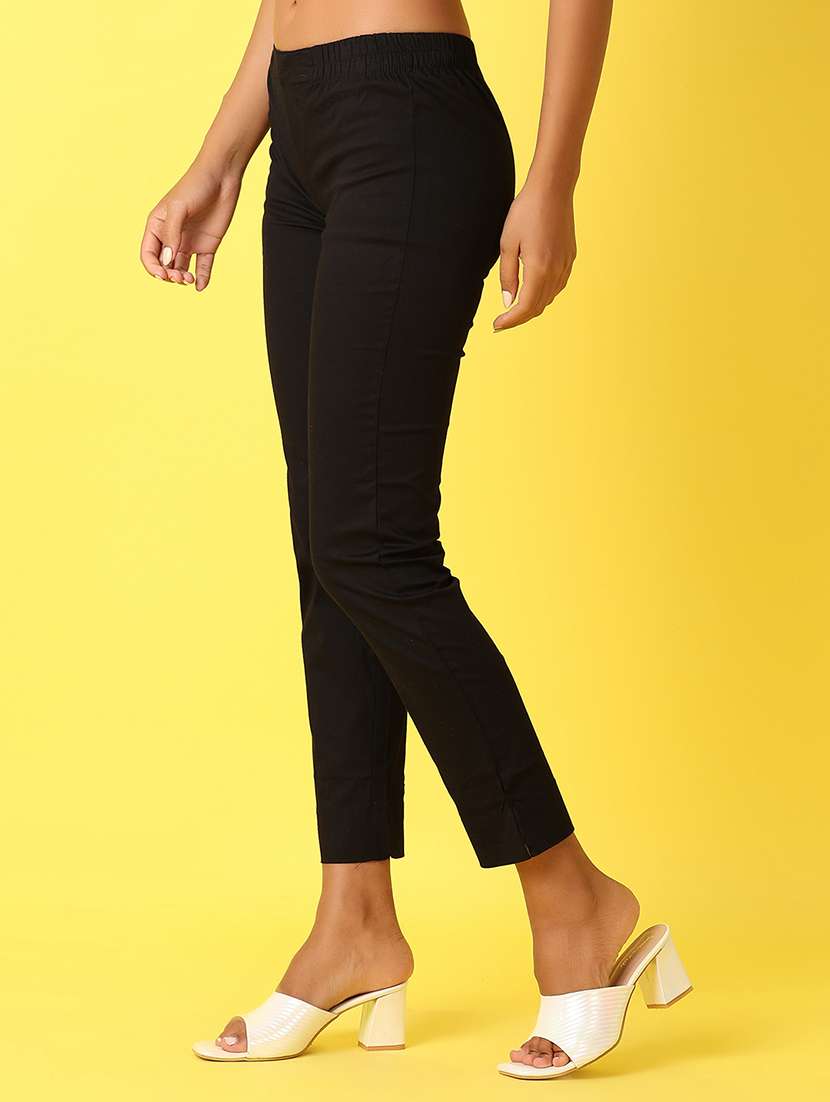 Women Solid Mid Rise Ankle Length Tapered Pant - 22168793 -  Standard Image - 3
