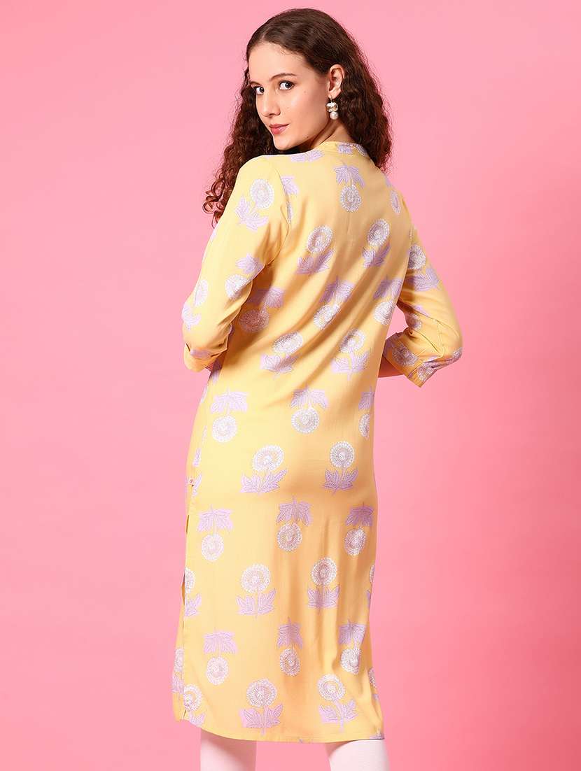 women floral printed three quarter sleeve straight kurta - 22168802 -  Standard Image - 3