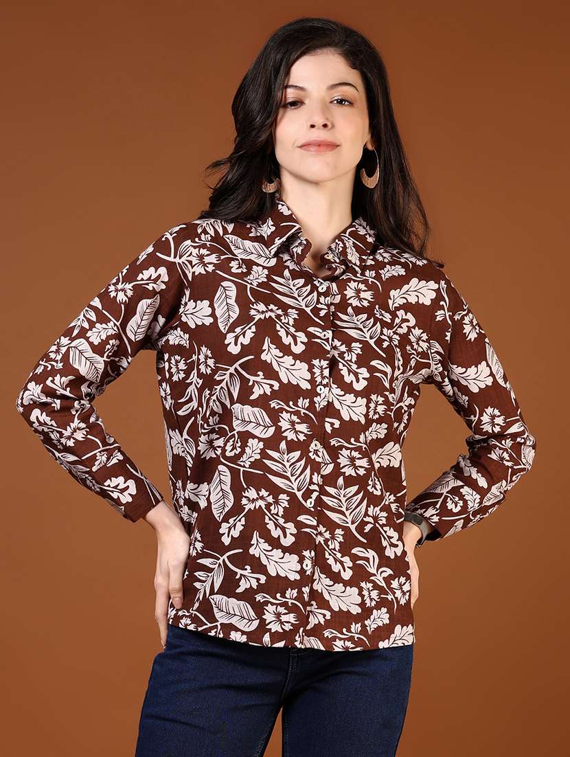 women floral printed long sleeve regular fit shirt
