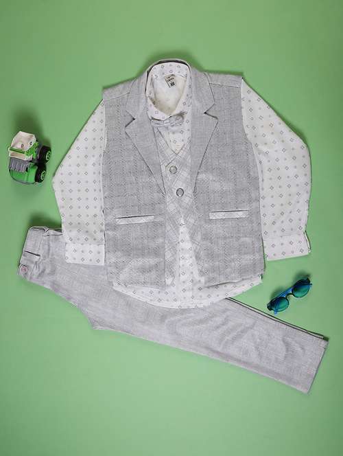 boys checkered long sleeve trouser shirt with waistcoat set - 22169079 -  Standard Image - 0