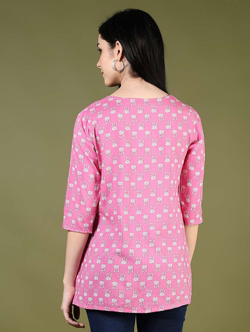 women floral printed three quarter sleeve straight kurti - 22169178 -  Standard Image - 3