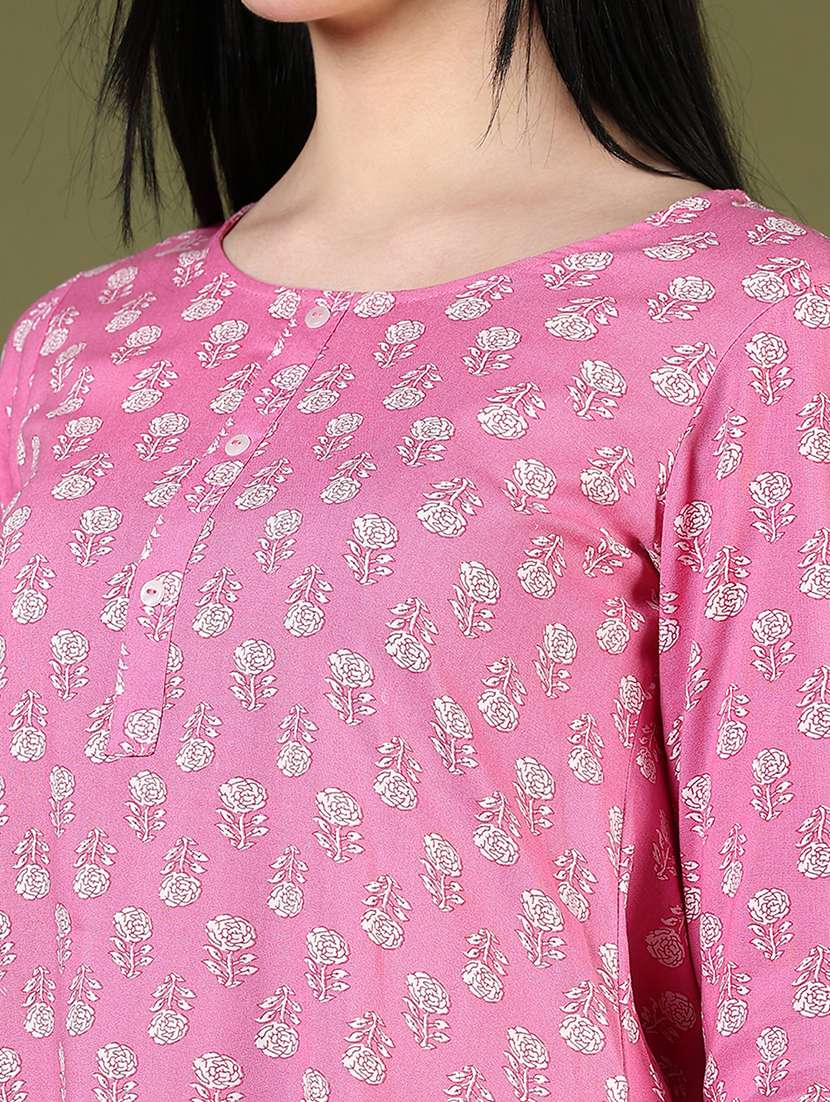women floral printed three quarter sleeve straight kurti - 22169178 -  Standard Image - 5
