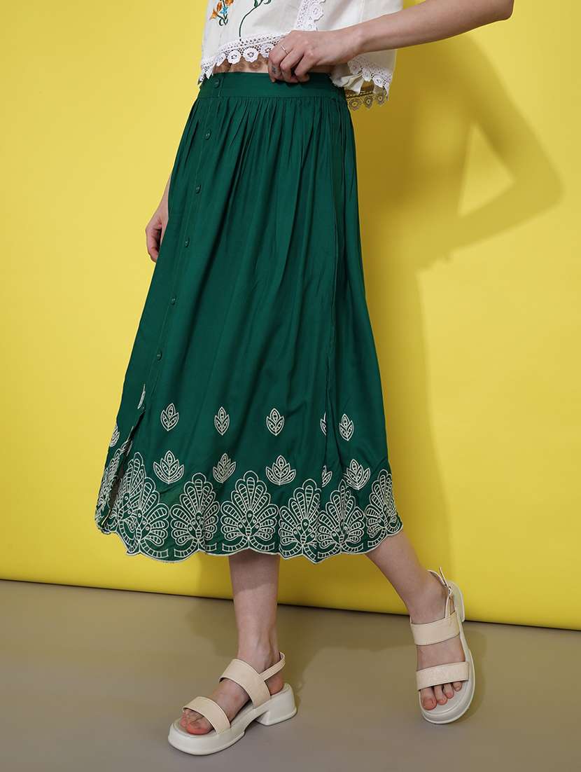 women solid with work mid rise rise flared skirt - 22169180 -  Standard Image - 3