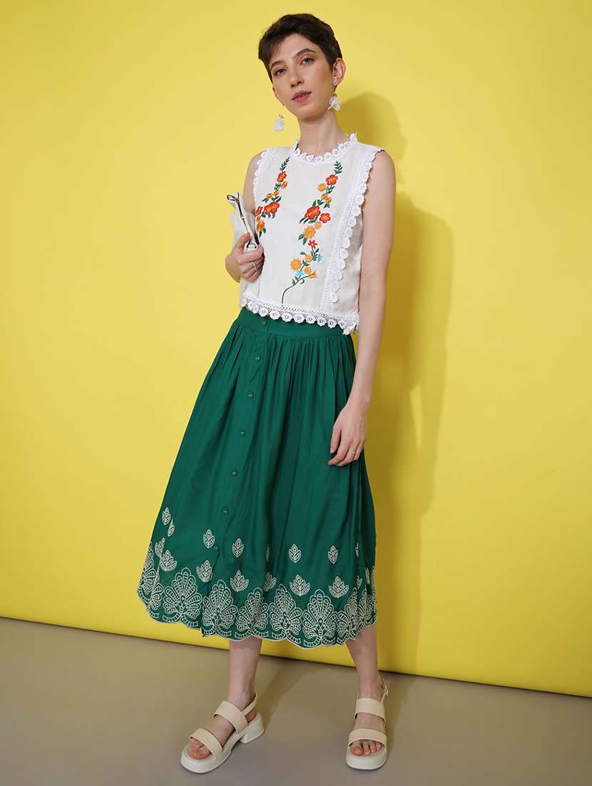 women solid with work mid rise rise flared skirt - 22169180 -  Standard Image - 5